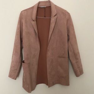 Zara Soft Pink Faux Suede Long Blazer